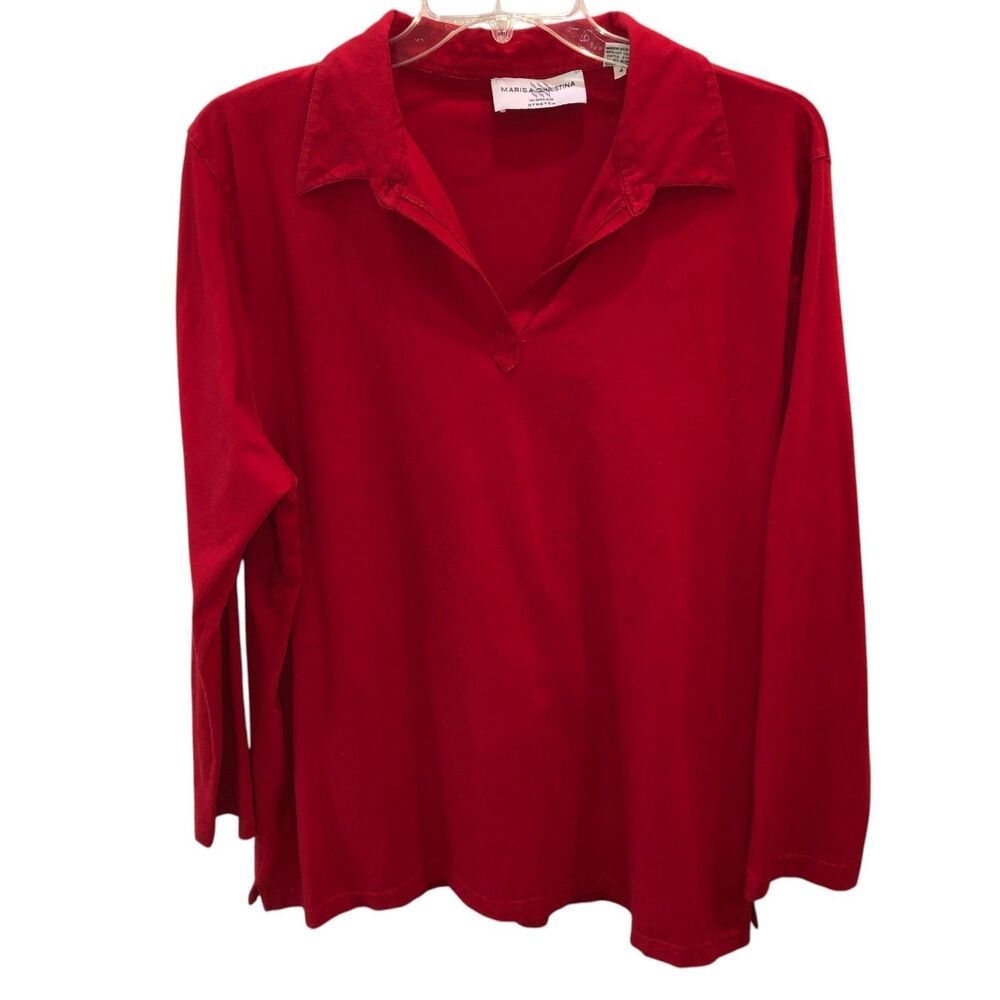 Marisa Christina Womens 3X Red Long Sleeve Polo Shirt Cotton Stretch Top Vintage